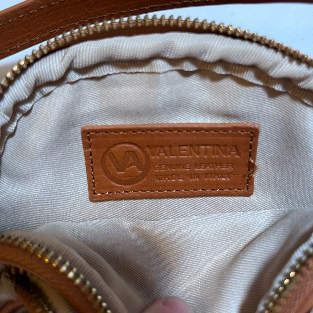 Valentina light gray and Brown Leather Crossbody Bag